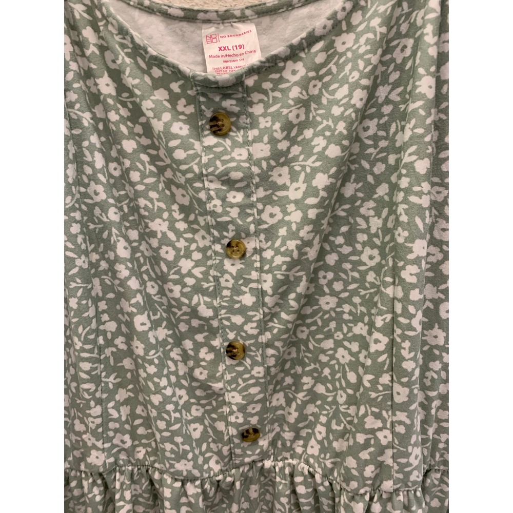 Sage Green Floral Babydoll Dress XXL 19 Puff Sleeve Cottagecore - Picture 4 of 10